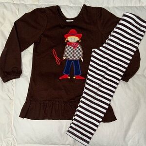 The Bailey Boys cowgirl outfit with applique top and striped leggings sz 4T EUC